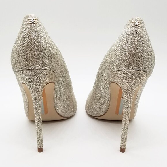 Sam Edelman Danna Pointed Toe High Heels 8 Sparkly Champagne Gold Pump Glitter - Picture 9 of 16